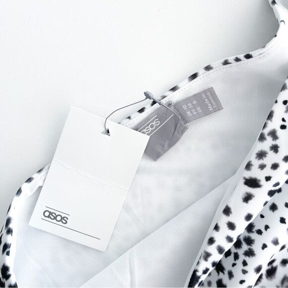 ASOS DESIGN One Shoulder Bow Detail Smudge Print Black White Midi Dress NWT - Picture 7 of 10